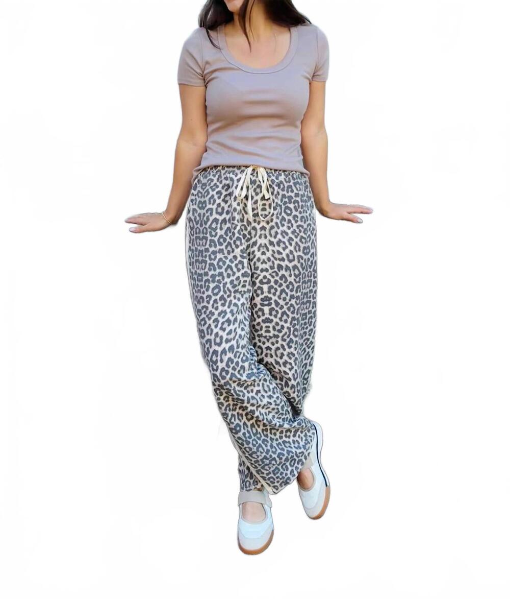 NEW KLD women's on track pants in cream leopard